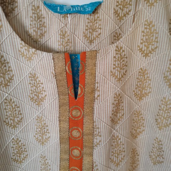 La Fille Cream and Gold Indian Tunic Kaftan Sz 32 - Picture 2 of 7